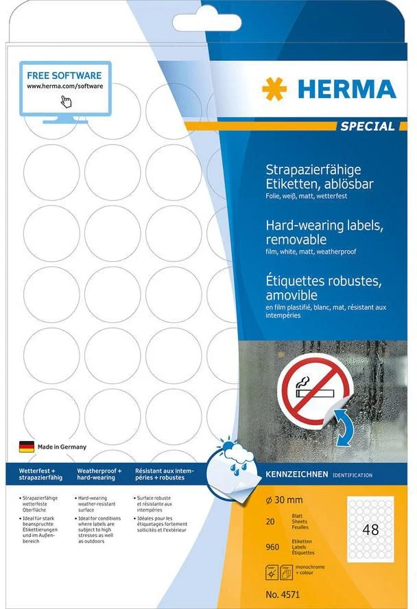HERMA plēves etiķetes A4 30mm white