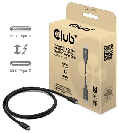Club 3D Club3D kabelis Thunderbolt5 sertificēts