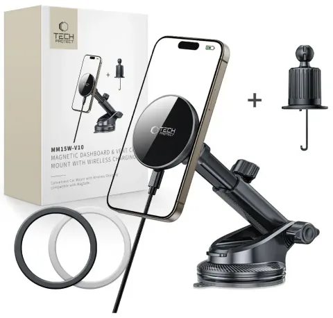 TECH-PROTECT MM15W-V10 MAGNETIC MAGSAFE DASHBOARD & VENT CAR MOUNT WIRELESS CHARGER 15W BLACK
