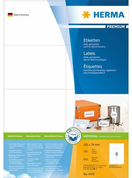 HERMA Premium etiķetes A4 balts 105x74