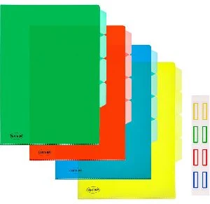 Mape-stūrītis L-veida A4 0.16mm ar 4 nodalījumiem assorti