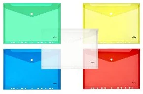 Envelope plastic A4 with button 0.18mm with perforation assorted PP