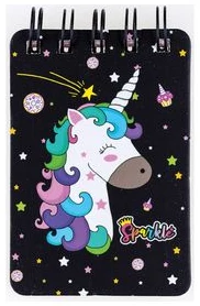 Bloknots A7 līniju 55lp. "Unicorn" cietos vākos, ar spirāli