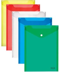 Envelope plastic vertical A4 with button 0.18mm assorted PP