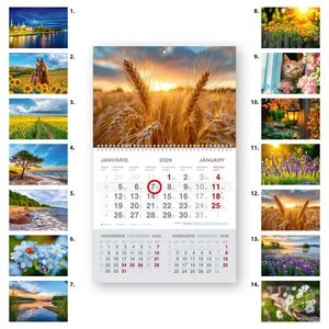 Wall calendar "Short" with spiral, 2 part
