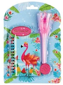 Notebook A6 ruled 60sh. "Flamingo" ar spiral, pen