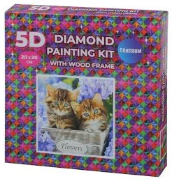 Diamond mozaic "Kittens" 20x20cm with wood frame
