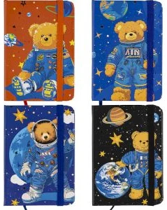 Notebook A7 ruled 80sh. hardcover, with elastic "Bear in space"
