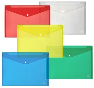 Envelope plastic A4+ with button 0.16mm assorted PP