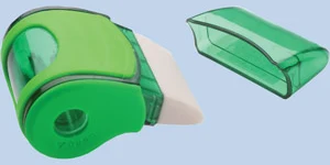Zīmuļu asināmais plastmasas, ar savācēju, dzēšgumiju