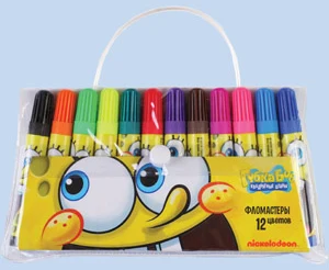 Fibre pens 12col. "Sponge Bob" short size, in bag