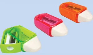 Zīmuļu asināmais plastmasas, ar savācēju, ar dzēšgumiju