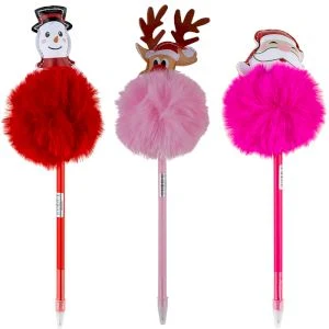 Ball pen "CHRISMAS Pompom" blue ink 0.7mm (assorted)/display box