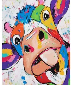 Acrylic paints & canvas pictures painting by number "Funny Cow" 40x50cm OPP bag