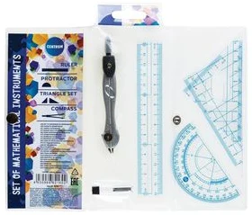 Drawing set with compass (compass, leads, protractor ruler, rulers)