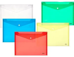 Envelope plastic A4 with button 0.16mm assorted PP
