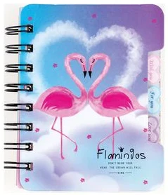 Notebook A7 ruled 50sh. "Flamingos" hardcover, with 3 dividers, with spiral