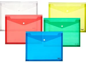 Envelope plastic A4 with button 0.18mm assorted PP