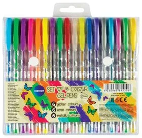 Set of 18 colours gel pens 6 METALLIC, 6 GLITTER, 6 NEON 1.0mm