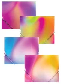 Document case "RAINBOW"A4 0.45mm with elastic bands assorted