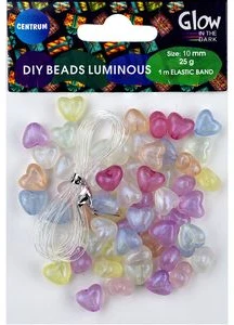 Pērlītes rokdarbiem "Heart" akrila, luminiscējošas d.10mm 25g