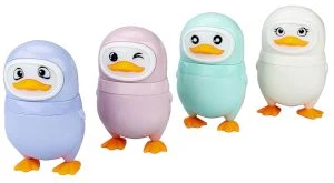 Plastic sharpener with dust container and eraser "Penguin" (assorted colours)