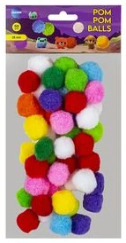 Pompom ball 25mm, 50pcs, mixed colours / OPP bag