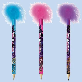 Pencil HB "Monster High" with feather, round shape, wooden