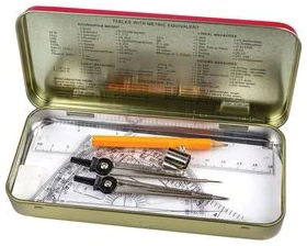 Set of mathematical tools (compass, Bow Compass, pensil, 15cm ruler, 2 triangle rulers, protractor ruler, eraser)