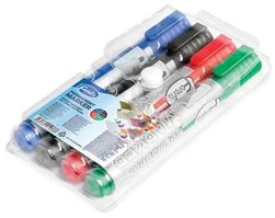 Set of 4 permanent markers FOROFIS (black, blue, red, green) bullet tip /PVC bag