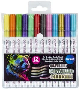 Markers OUTLINE METALLIC set 12col. 1-3mm tip / PVC package