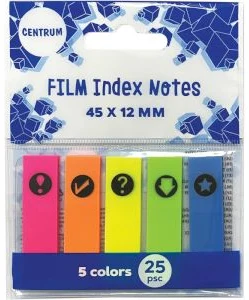 Plastikāta indeksi 45*12mm 5neon kr.x25lp.