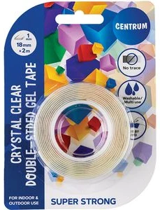 Double side adhesive gel tape 18mm x 2m, thickness 1mm  / blister card