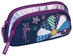 Pouch "Flower" 21x13x4.5cm double (satin,jeans)