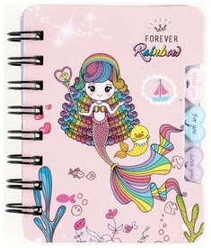 Bloknots A7 līniju 50lp. "Mermaid" cietos vākos, ar 3 atdalītājiem, ar spirāli