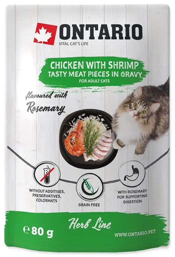 Canned cat food - Ontario Herb Chicken with Shrimps, Rice and Rosemary, 80g