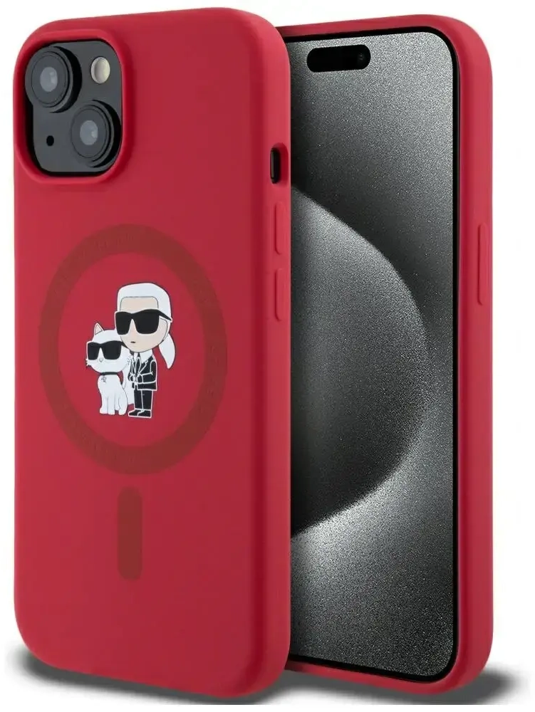 Case Karl Lagerfeld Silicone             Karl&Choupette Heads Ring MagSafe for iPhone 15 red