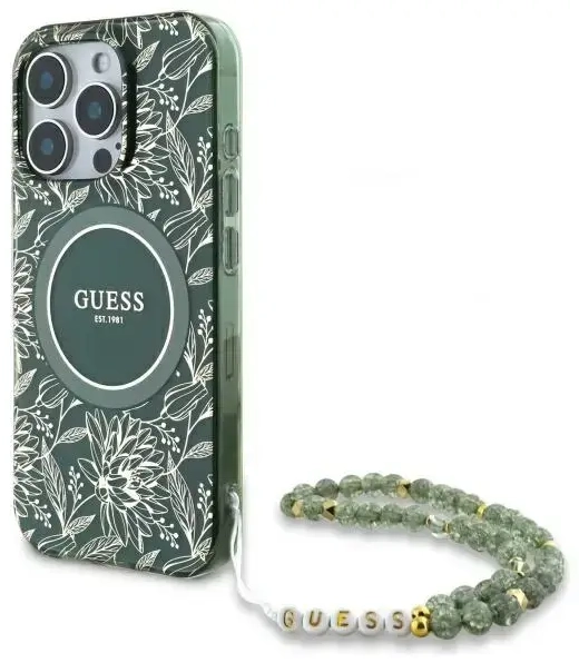 Guess GUHMP16XHCPOFPA iPhone 16 Pro Max   6.9" zielony|green hardcase IML Flowers Allover Electro With Pearl Strap MagSafe