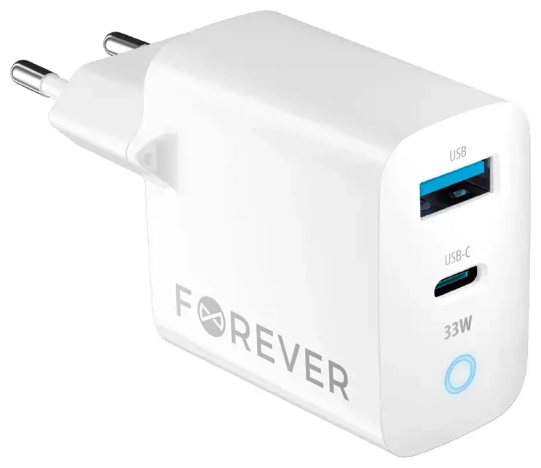 Forever TC-06-33AC tīkla lādētājs | 33W | GaN, PD, QC | USB-C, USB-A | balts