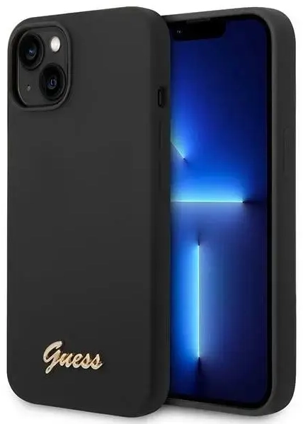 Guess GUHCP14MSLSMK iPhone 14 Plus | 15 Plus 6.7" czarny|black hard case Silicone Vintage Gold Logo