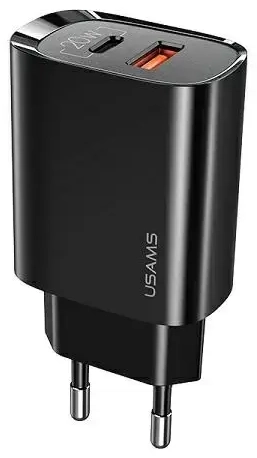 USAMS T35 tīkla lādētājs | 20W | PD3.0, QC3.0 | USB-C, USB-A | melns