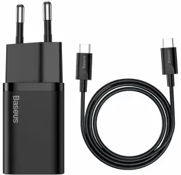 Baseus Super Si tīkla lādētājs | 25W | USB-C | USB-C uz USB-C vads komplektā | melns