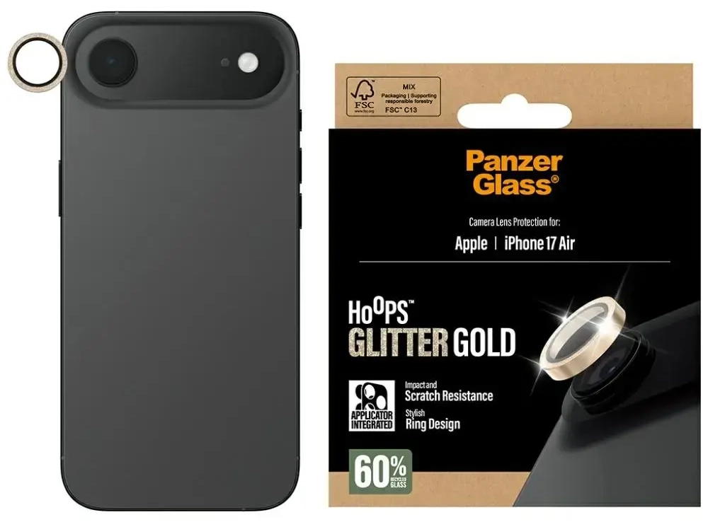 Tempered glass lens protector PanzerGlass  Hoops Glitter do iPhone Air złoty