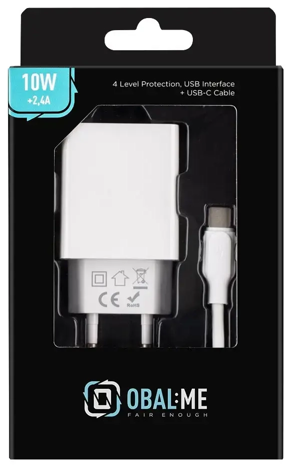 OBAL:ME Wall Charger tīkla lādētājs | 10W | USB-A | USB-A uz USB-C vads komplektā | balts