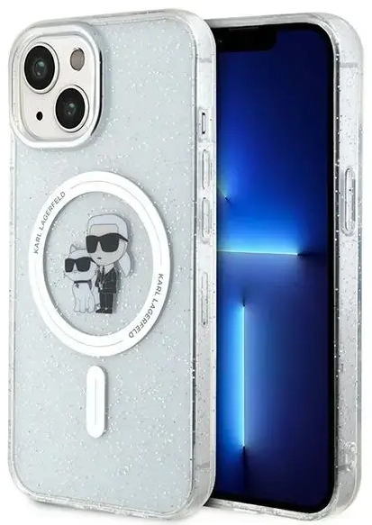 Karl Lagerfeld KLHMP15SHGKCNOT iPhone 15 6.1" transparent hardcase Karl&Choupette Glitter MagSafe
