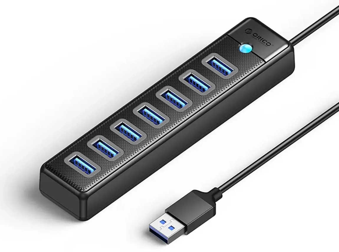 Orico PW7U-U3 hub 7x USB-A 3.0 + USB-C 5V|3A 1m - black
