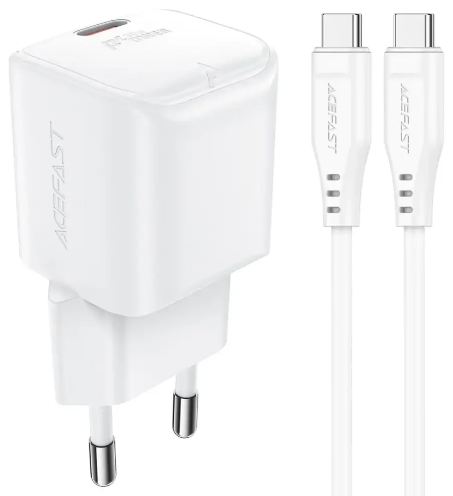 Acefast A77 tīkla lādētājs | 30W | PD, GaN | USB-C | USB-C vads komplektā | balts