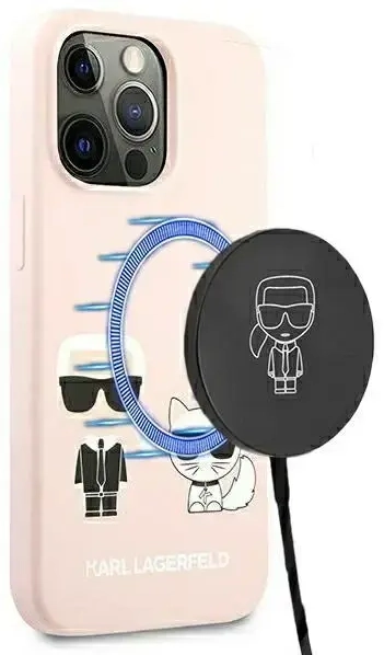 Karl Lagerfeld KLHMP13LSSKCI iPhone 13 Pro  | 13 6,1" hardcase jasnoróżowy|light pink Silicone Ikonik Karl & Choupette Magsafe