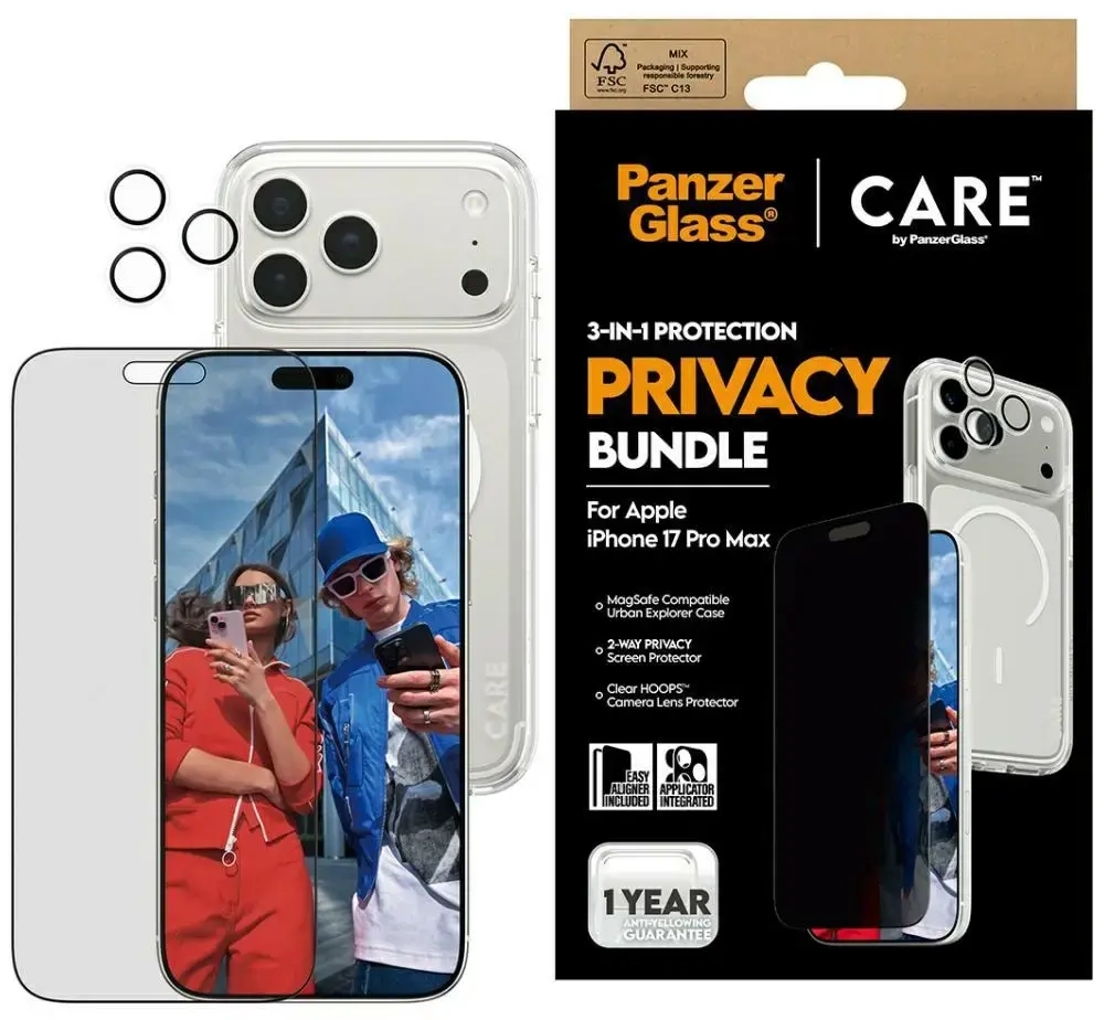 Zestaw ochronny CARE by PanzerGlass      Flagship Privacy 3w1 Etui+Szkło Prywatyzujące+Lens do iPhon