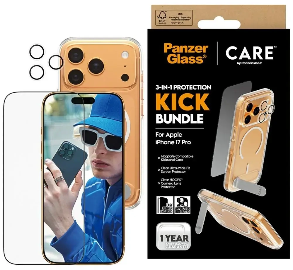 CARE by PanzerGlass Feature Kick 3in1 Case + Glass + Lens Protection Kit for iPhone 17 Pro